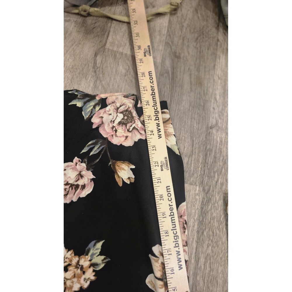 Black Floral Wrap Romper Wide Leg Boho Chic Belted Flowy Jumpsuit western flow S - Picture 11 of 12